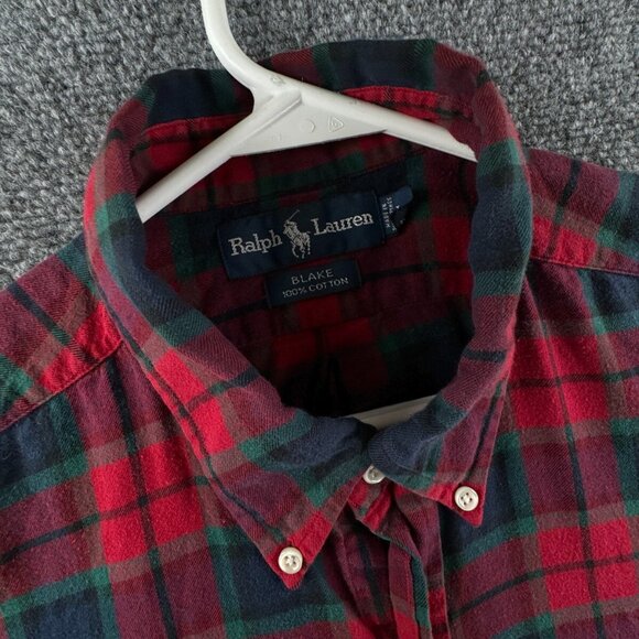 Ralph Lauren Cotton Flannel Button Up Shirt Long Sleeve Plaid Red Green Blake L - Picture 7 of 11